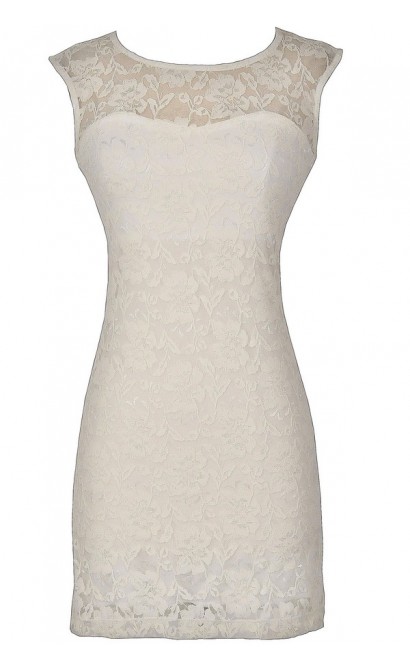 Bold Floral Lace Fitted Dress in Ivory